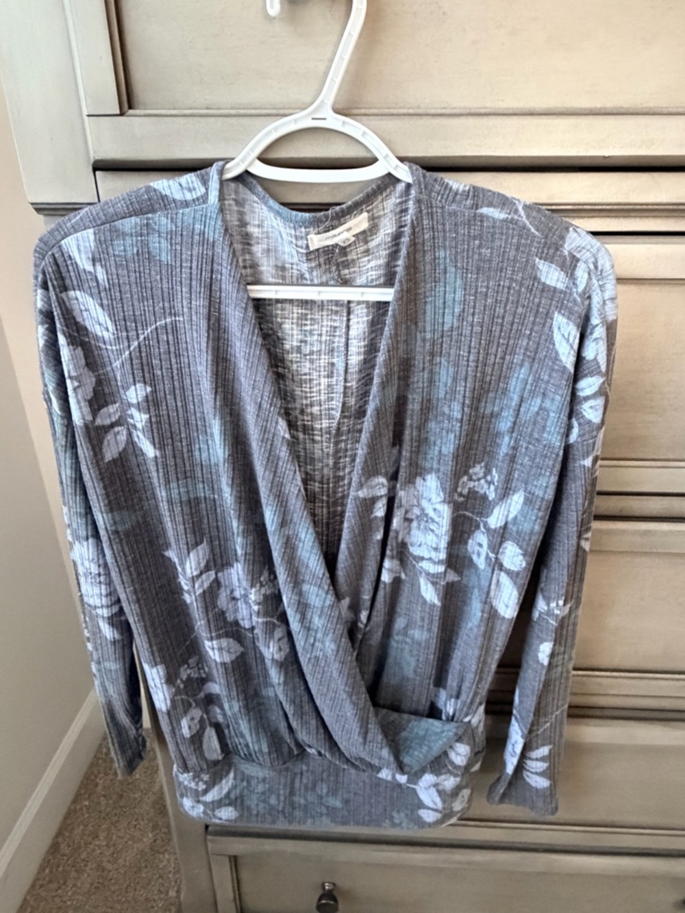 Maurices Heathered Gray Ribbed Surplice Top